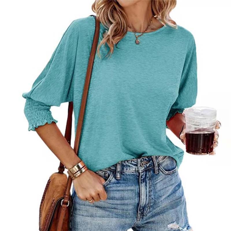 ⏳ Limited Time 50% Off!💐Women's Round Neck Smocked Cuff Dolman Sleeve Top