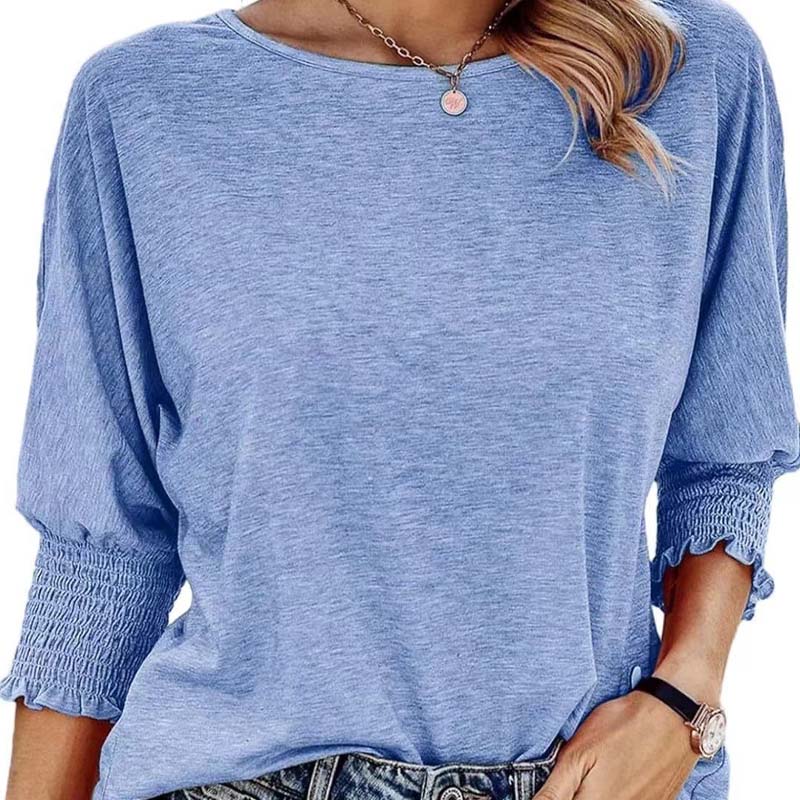 ⏳ Limited Time 50% Off!💐Women's Round Neck Smocked Cuff Dolman Sleeve Top