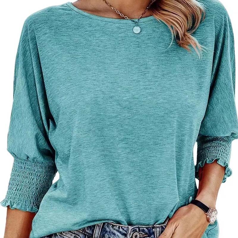 ⏳ Limited Time 50% Off!💐Women's Round Neck Smocked Cuff Dolman Sleeve Top