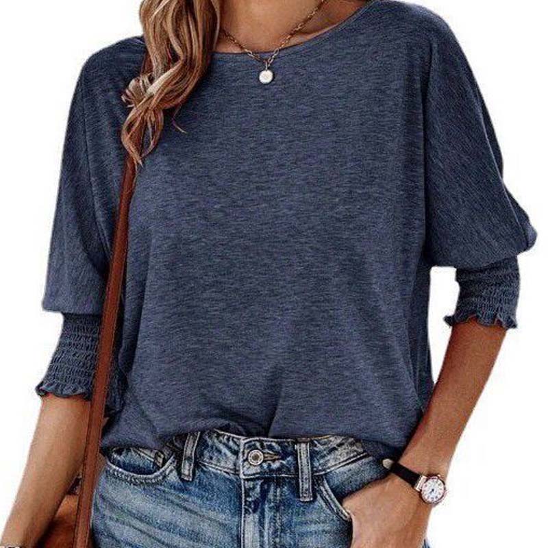 ⏳ Limited Time 50% Off!💐Women's Round Neck Smocked Cuff Dolman Sleeve Top