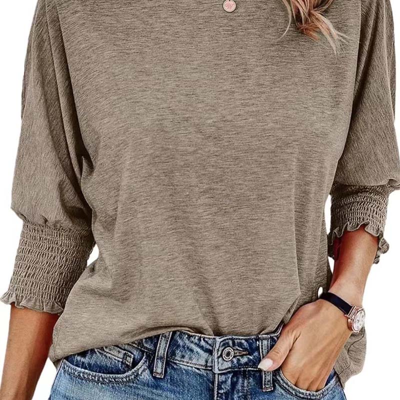 ⏳ Limited Time 50% Off!💐Women's Round Neck Smocked Cuff Dolman Sleeve Top
