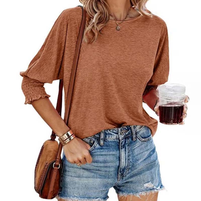 ⏳ Limited Time 50% Off!💐Women's Round Neck Smocked Cuff Dolman Sleeve Top