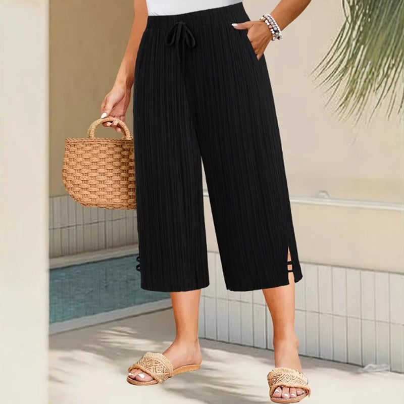 💖Women's Ribbed Wide-Leg Capri Pants with Pockets
