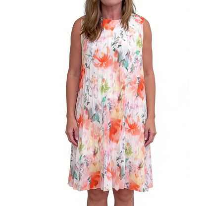 🔥Last Day 49% OFF🔥Sleeveless Pleated Floral Print Midi Dress with Defined Waist