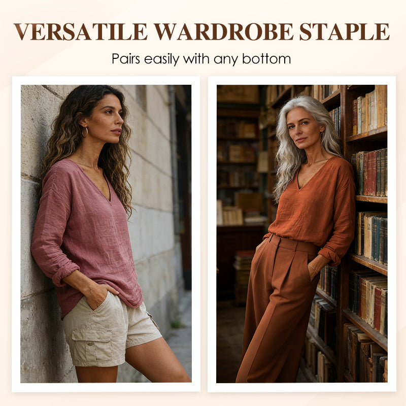 Women's Cotton Linen V-Neck T-Shirt