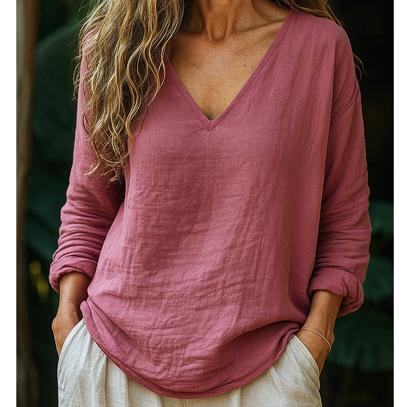 Women's Cotton Linen V-Neck T-Shirt