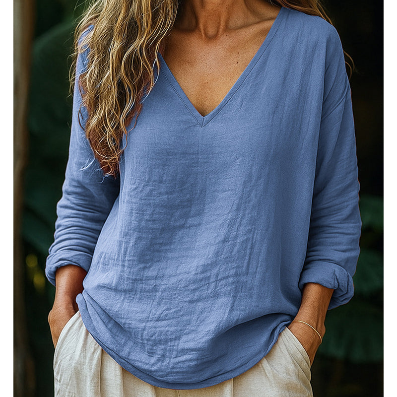 Women's Cotton Linen V-Neck T-Shirt