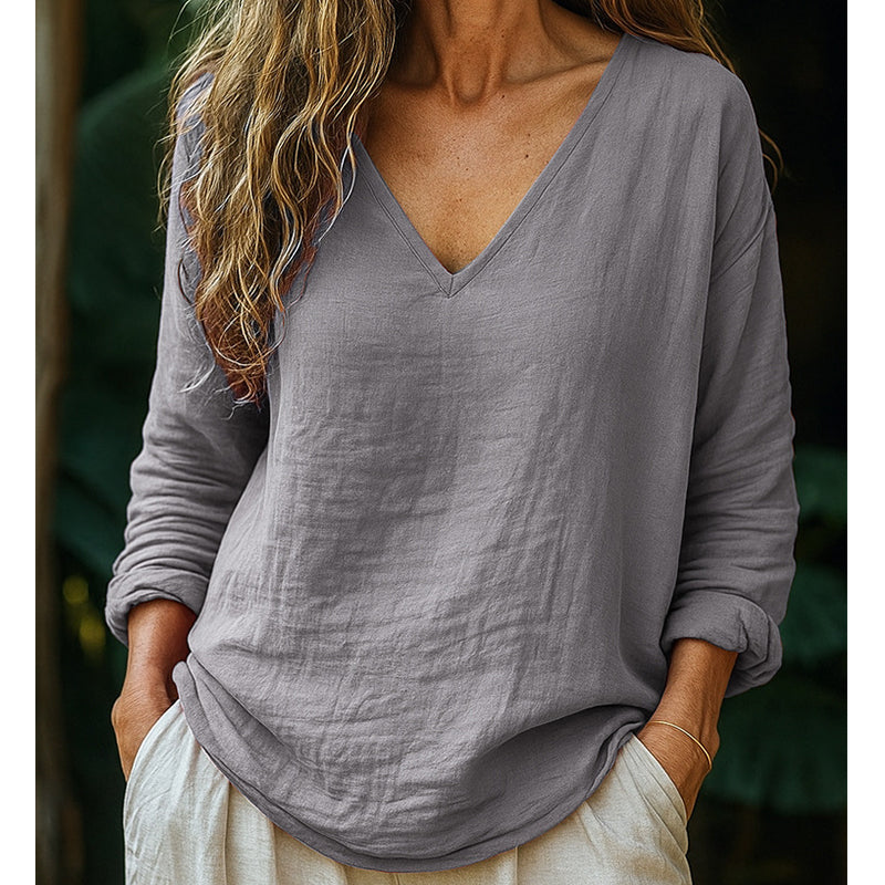 Women's Cotton Linen V-Neck T-Shirt