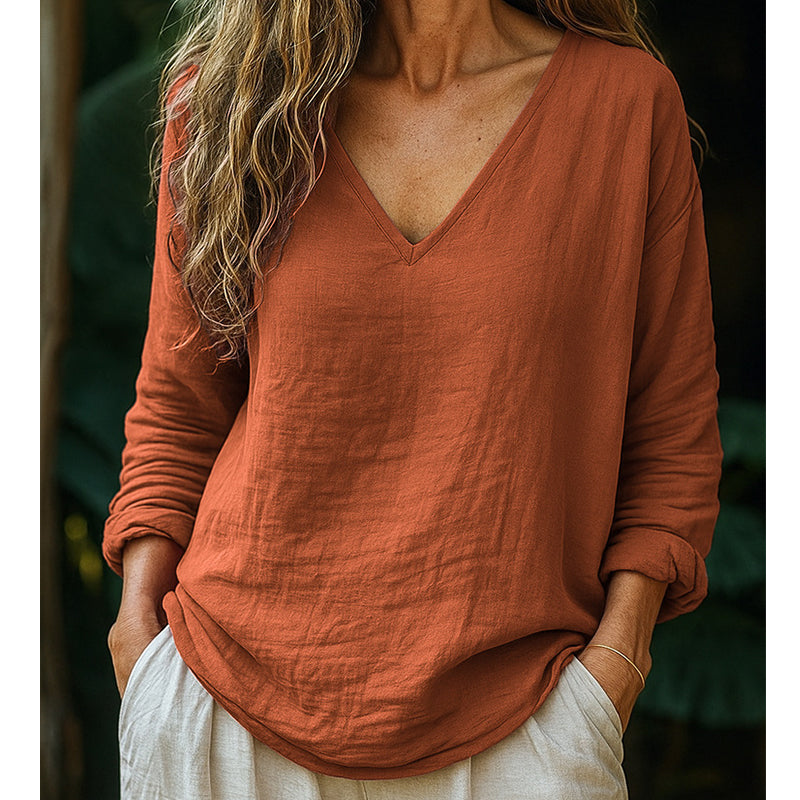 Women's Cotton Linen V-Neck T-Shirt