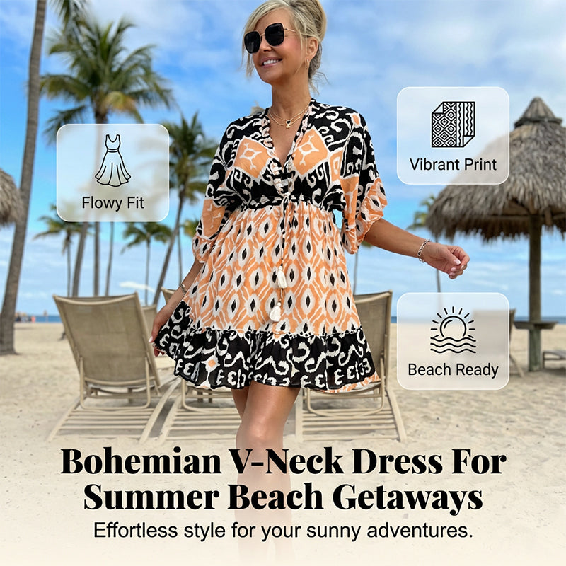 🌸HOT SALE 49% OFF🌸Women's Casual Flowy Bohemian V-Neck Dress