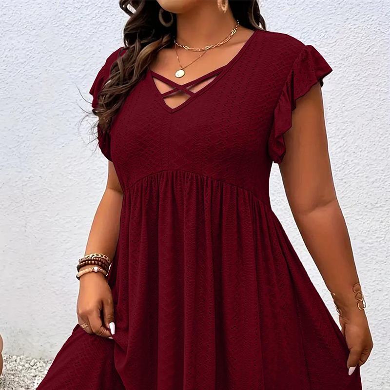 📢50% OFF !! ⏰Women's V-Neck Ruffle Trim Dress