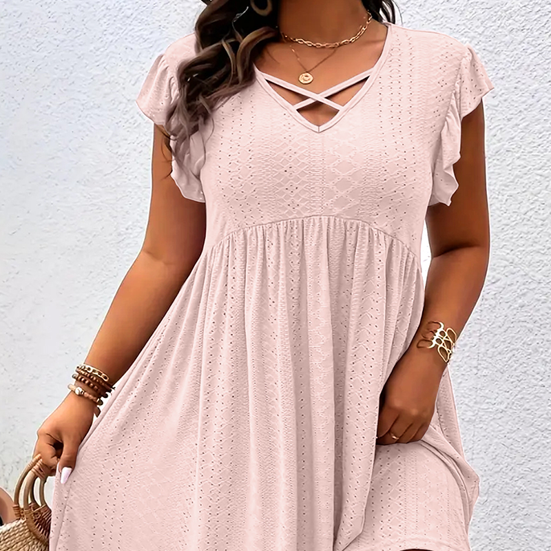 📢50% OFF !! ⏰Women's V-Neck Ruffle Trim Dress