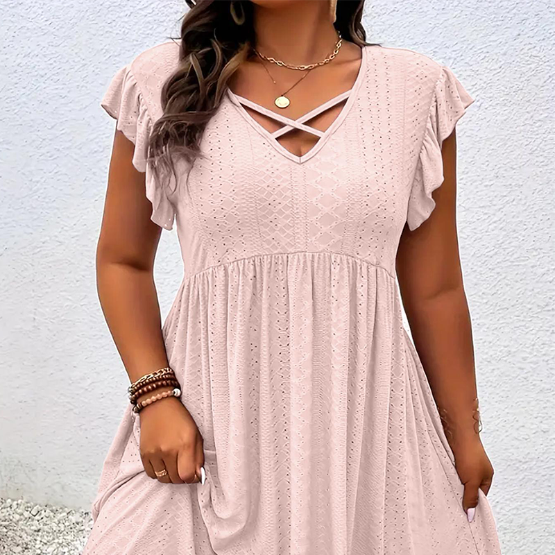 📢50% OFF !! ⏰Women's V-Neck Ruffle Trim Dress