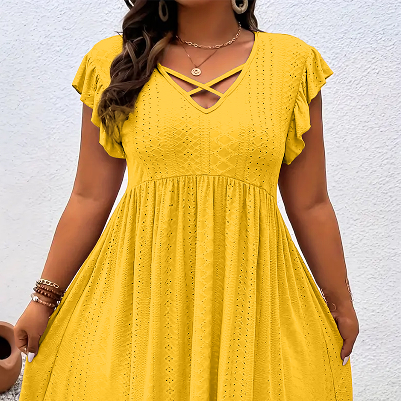 📢50% OFF !! ⏰Women's V-Neck Ruffle Trim Dress