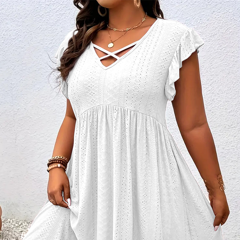 📢50% OFF !! ⏰Women's V-Neck Ruffle Trim Dress