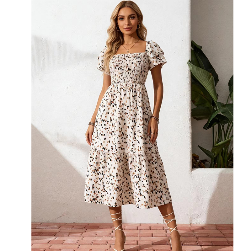 🌈2026 Summer Hot Sale 50% OFF!✨Square Neck Floral Midi Dress – Smocked Bodice, Flowy Tiered Skirt, Romantic 🌸1