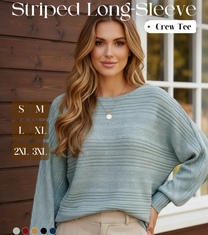 🎁HOT SALE 55% OFF💥Solid Round-Neck Striped Top with Long Sleeves